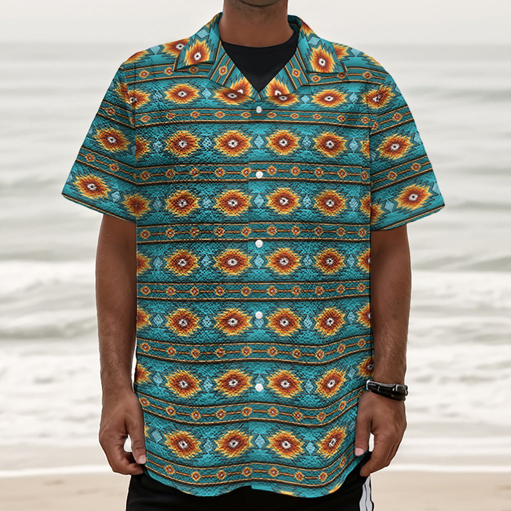 Ethnic Southwestern Navajo Pattern Print Textured Short Sleeve Shirt