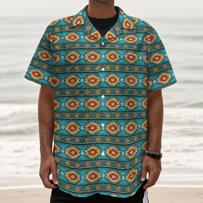 Ethnic Southwestern Navajo Pattern Print Textured Short Sleeve Shirt