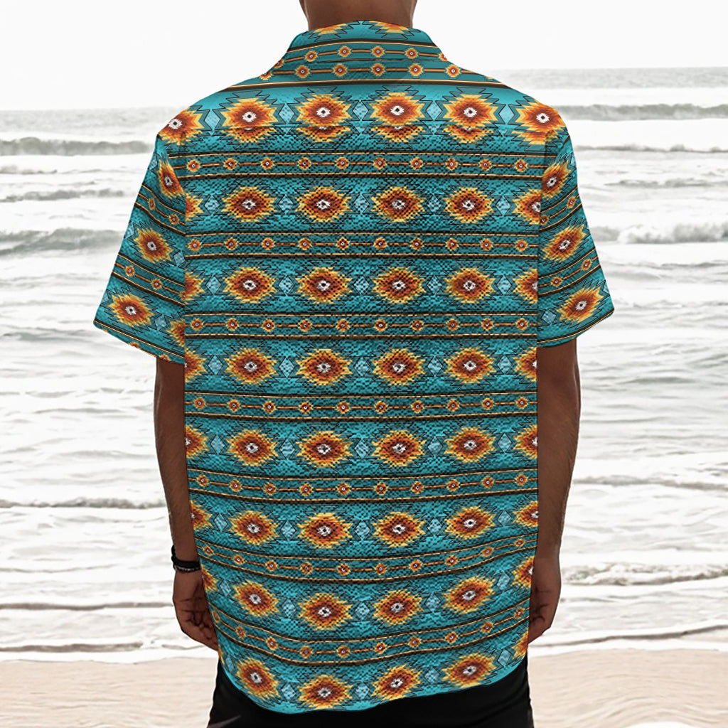 Ethnic Southwestern Navajo Pattern Print Textured Short Sleeve Shirt