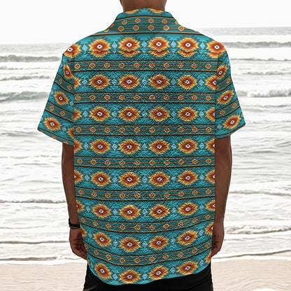 Ethnic Southwestern Navajo Pattern Print Textured Short Sleeve Shirt