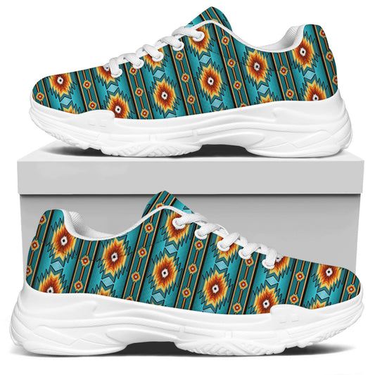 Ethnic Southwestern Navajo Pattern Print White Chunky Shoes