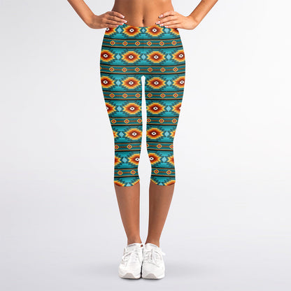 Ethnic Southwestern Navajo Pattern Print Women's Capri Leggings