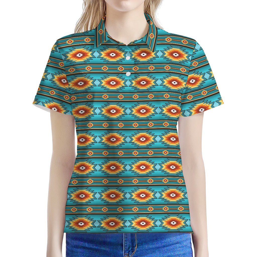 Ethnic Southwestern Navajo Pattern Print Women's Polo Shirt