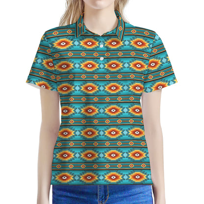 Ethnic Southwestern Navajo Pattern Print Women's Polo Shirt