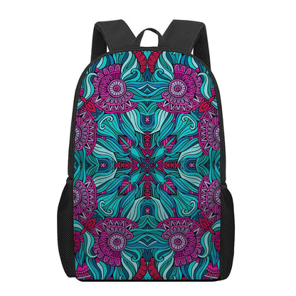 Ethnic Teal Bohemian Pattern Print 17 Inch Backpack