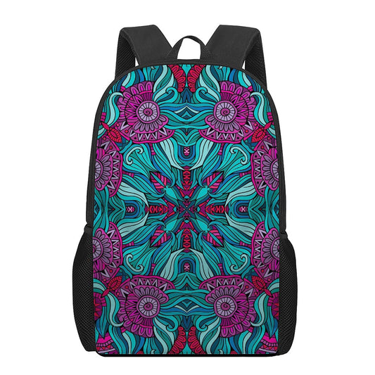 Ethnic Teal Bohemian Pattern Print 17 Inch Backpack