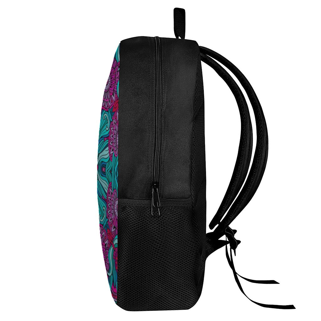 Ethnic Teal Bohemian Pattern Print 17 Inch Backpack