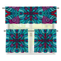 Ethnic Teal Bohemian Pattern Print 3 Piece Kitchen Curtains