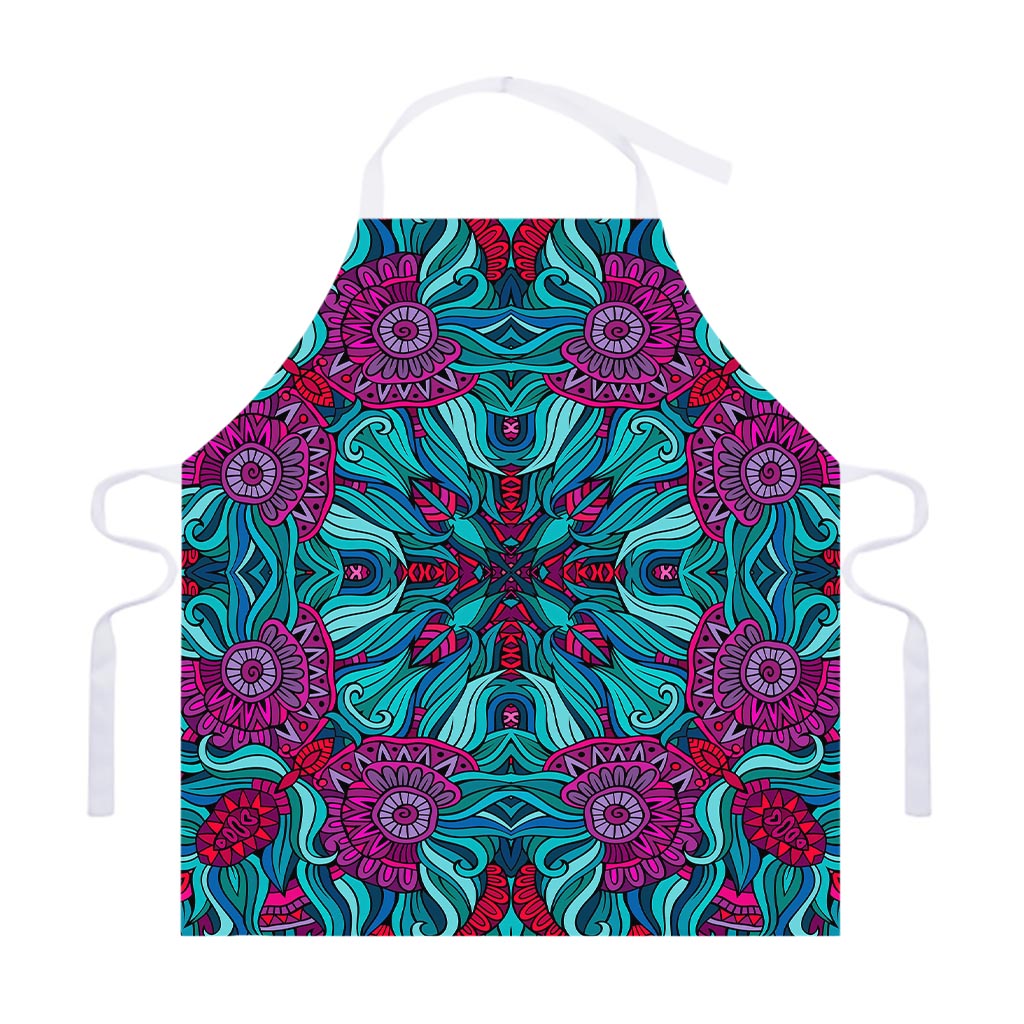 Ethnic Teal Bohemian Pattern Print Adjustable Apron