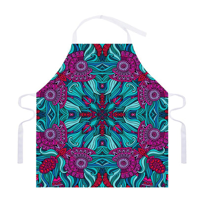 Ethnic Teal Bohemian Pattern Print Adjustable Apron