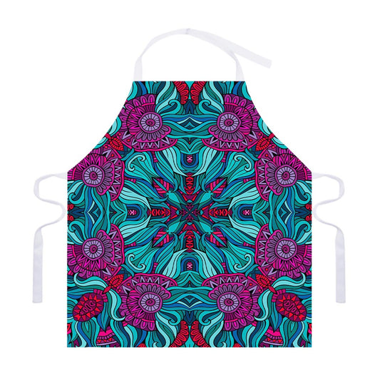 Ethnic Teal Bohemian Pattern Print Adjustable Apron