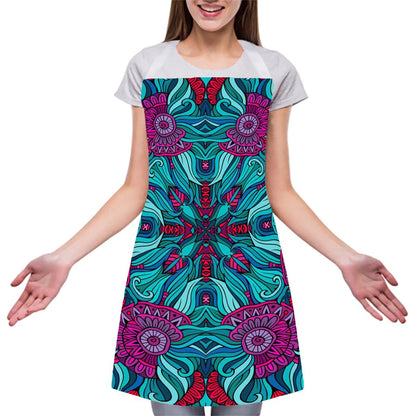 Ethnic Teal Bohemian Pattern Print Adjustable Apron