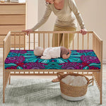 Ethnic Teal Bohemian Pattern Print Baby Crib Sheet