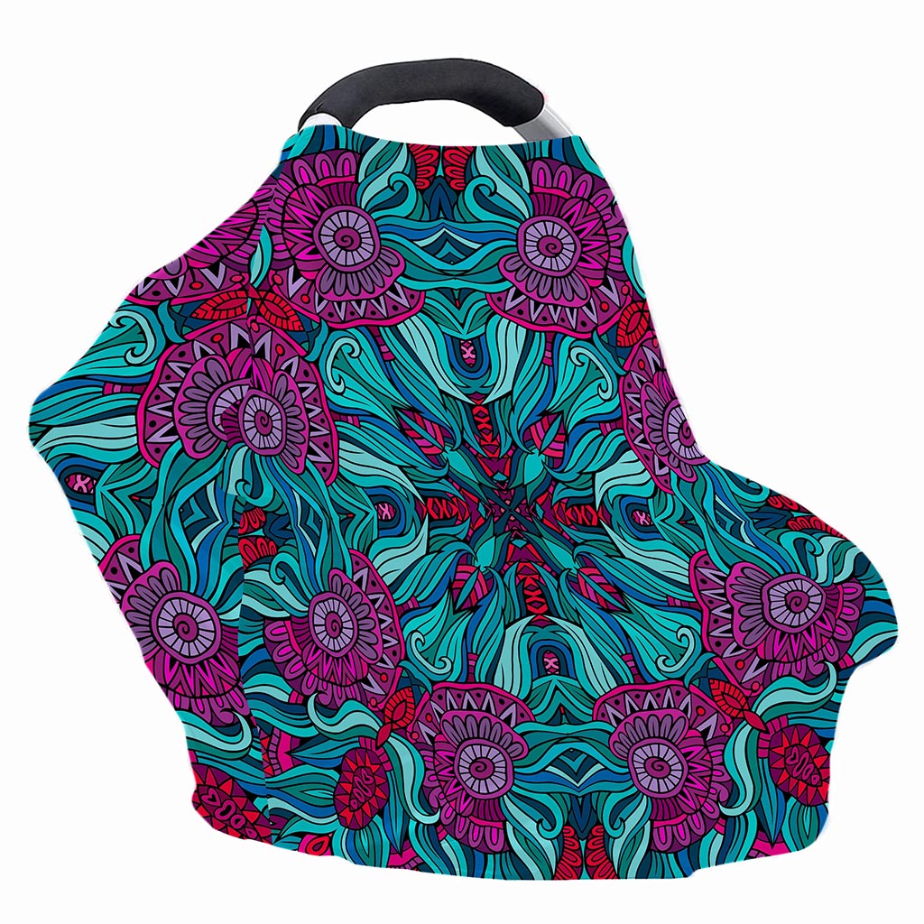 Ethnic Teal Bohemian Pattern Print Baby Seat Cover