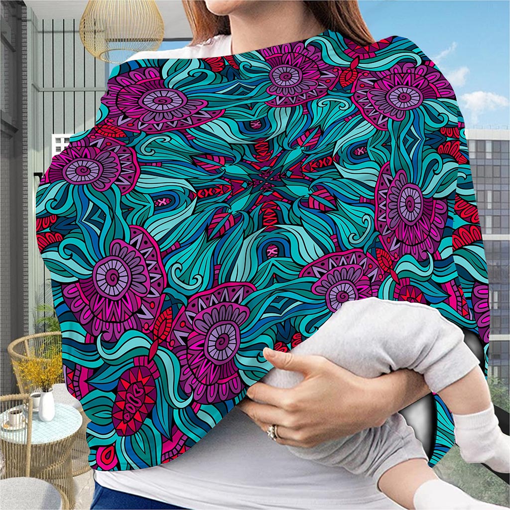 Ethnic Teal Bohemian Pattern Print Baby Seat Cover