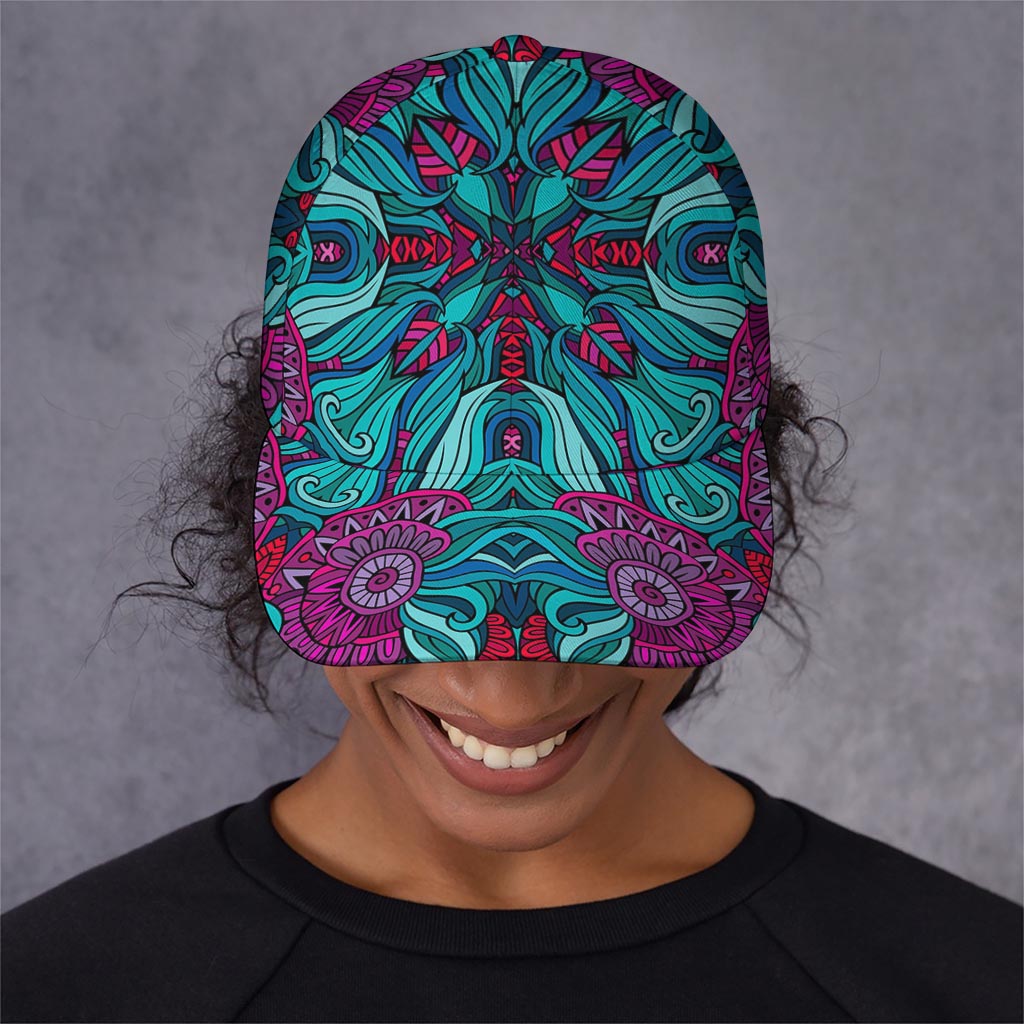 Ethnic Teal Bohemian Pattern Print Baseball Cap