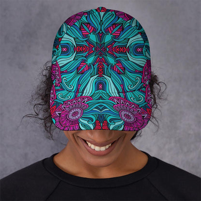 Ethnic Teal Bohemian Pattern Print Baseball Cap