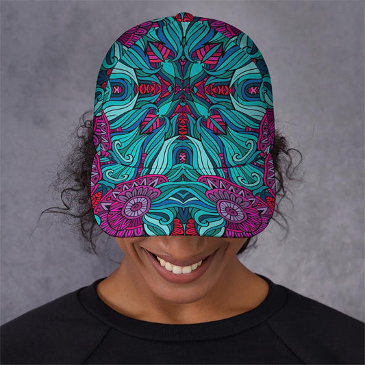 Ethnic Teal Bohemian Pattern Print Baseball Cap