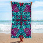 Ethnic Teal Bohemian Pattern Print Beach Towel