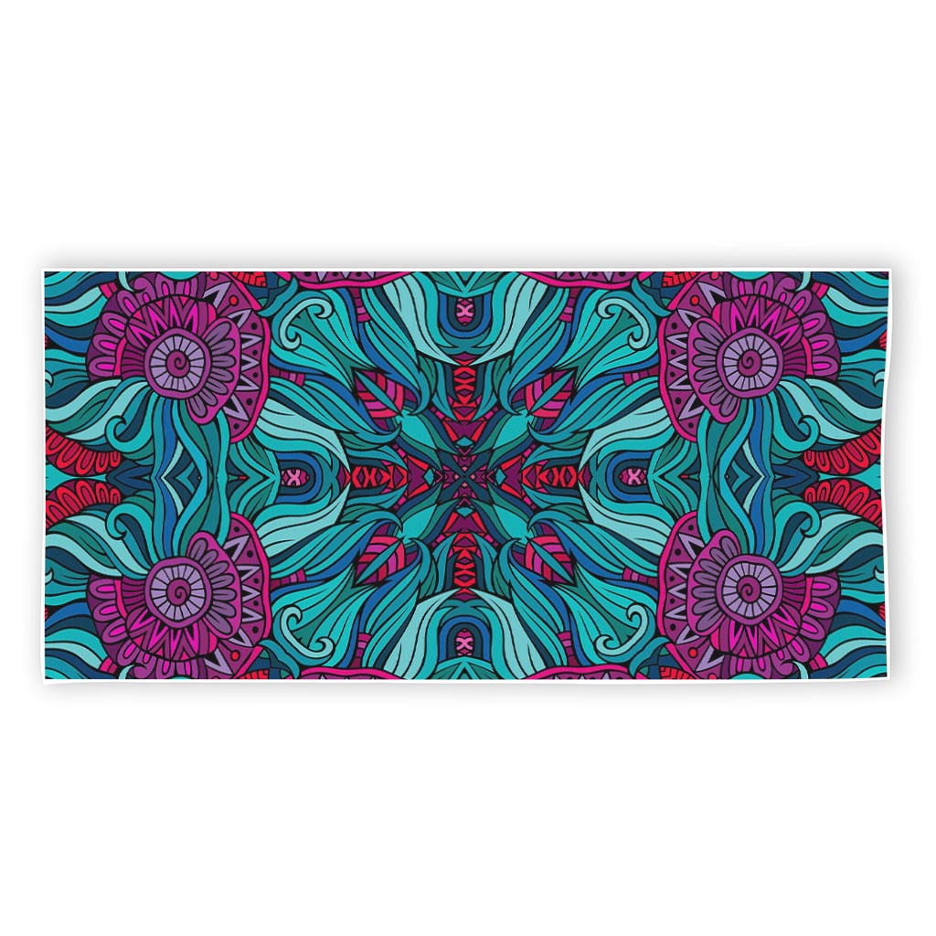 Ethnic Teal Bohemian Pattern Print Beach Towel