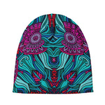 Ethnic Teal Bohemian Pattern Print Beanie