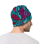 Ethnic Teal Bohemian Pattern Print Beanie