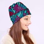Ethnic Teal Bohemian Pattern Print Beanie