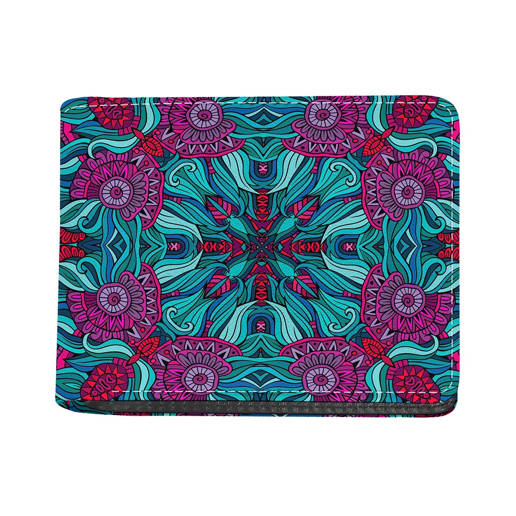 Ethnic Teal Bohemian Pattern Print Bifold Wallet