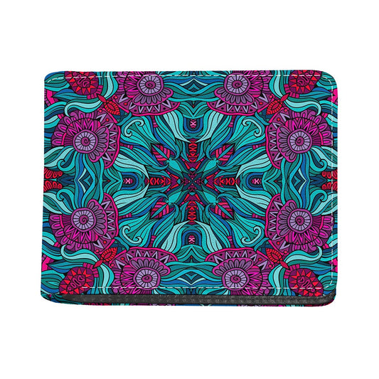 Ethnic Teal Bohemian Pattern Print Bifold Wallet