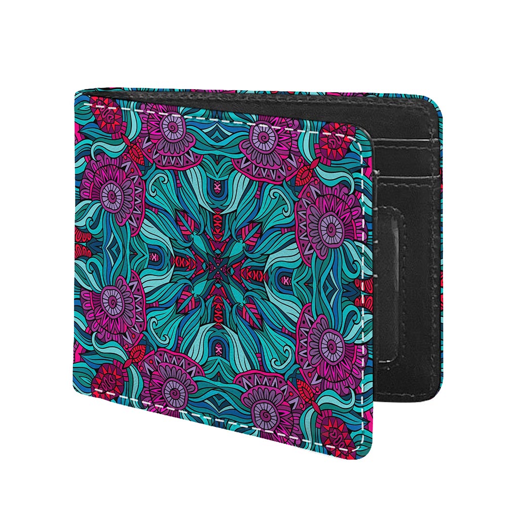 Ethnic Teal Bohemian Pattern Print Bifold Wallet