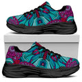 Ethnic Teal Bohemian Pattern Print Black Chunky Shoes