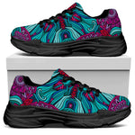 Ethnic Teal Bohemian Pattern Print Black Chunky Shoes
