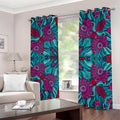 Ethnic Teal Bohemian Pattern Print Dimout Grommet Curtains