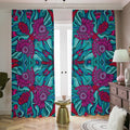 Ethnic Teal Bohemian Pattern Print Dimout Pencil Pleat Curtains