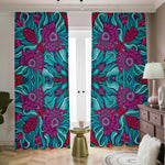 Ethnic Teal Bohemian Pattern Print Blackout Pencil Pleat Curtains