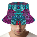 Ethnic Teal Bohemian Pattern Print Bucket Hat