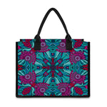 Ethnic Teal Bohemian Pattern Print Canvas Tote Bag