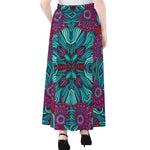 Ethnic Teal Bohemian Pattern Print Chiffon Maxi Skirt
