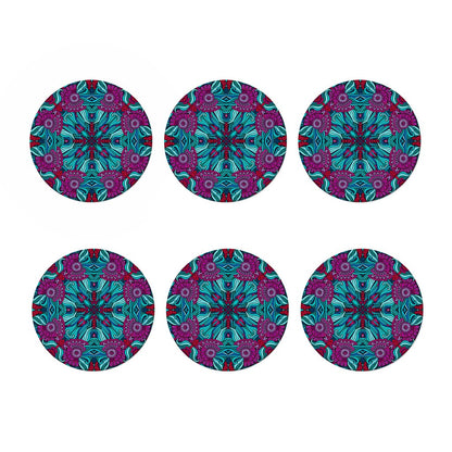 Ethnic Teal Bohemian Pattern Print Coaster Set