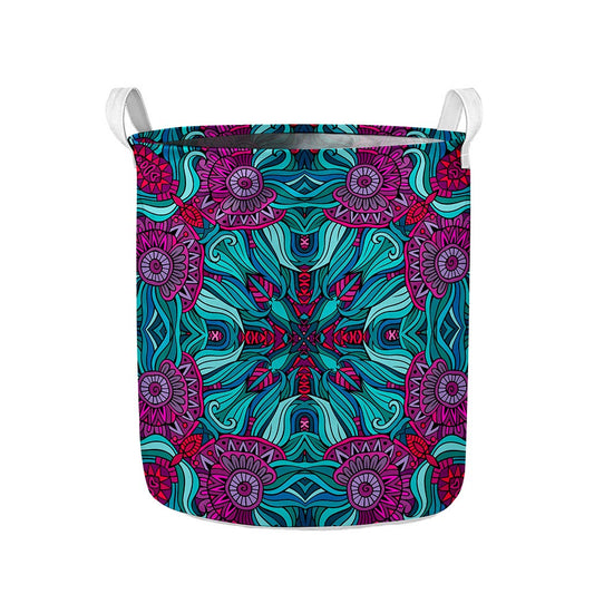 Ethnic Teal Bohemian Pattern Print Collapsible Laundry Basket