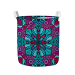 Ethnic Teal Bohemian Pattern Print Collapsible Laundry Basket