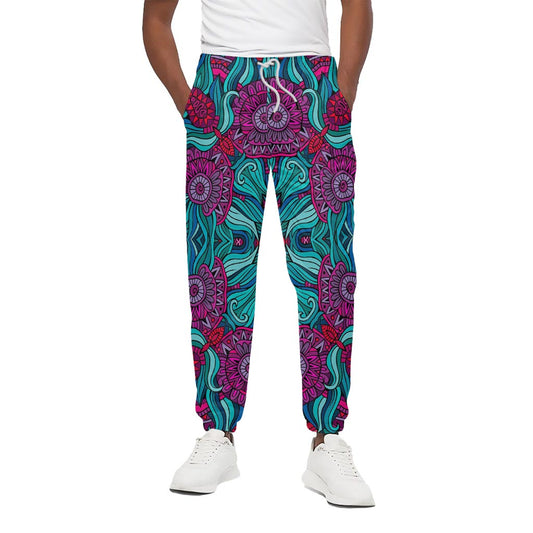 Ethnic Teal Bohemian Pattern Print Cotton Pants