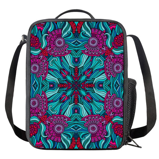 Ethnic Teal Bohemian Pattern Print Crossbody Lunch Bag