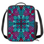 Ethnic Teal Bohemian Pattern Print Crossbody Lunch Bag