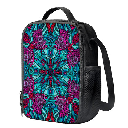 Ethnic Teal Bohemian Pattern Print Crossbody Lunch Bag