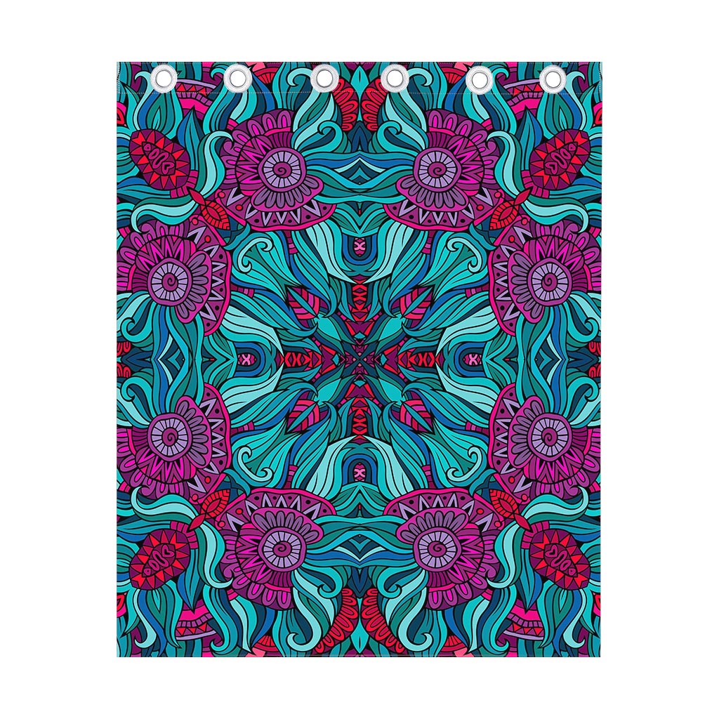 Ethnic Teal Bohemian Pattern Print Curtain