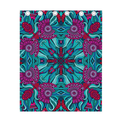 Ethnic Teal Bohemian Pattern Print Curtain