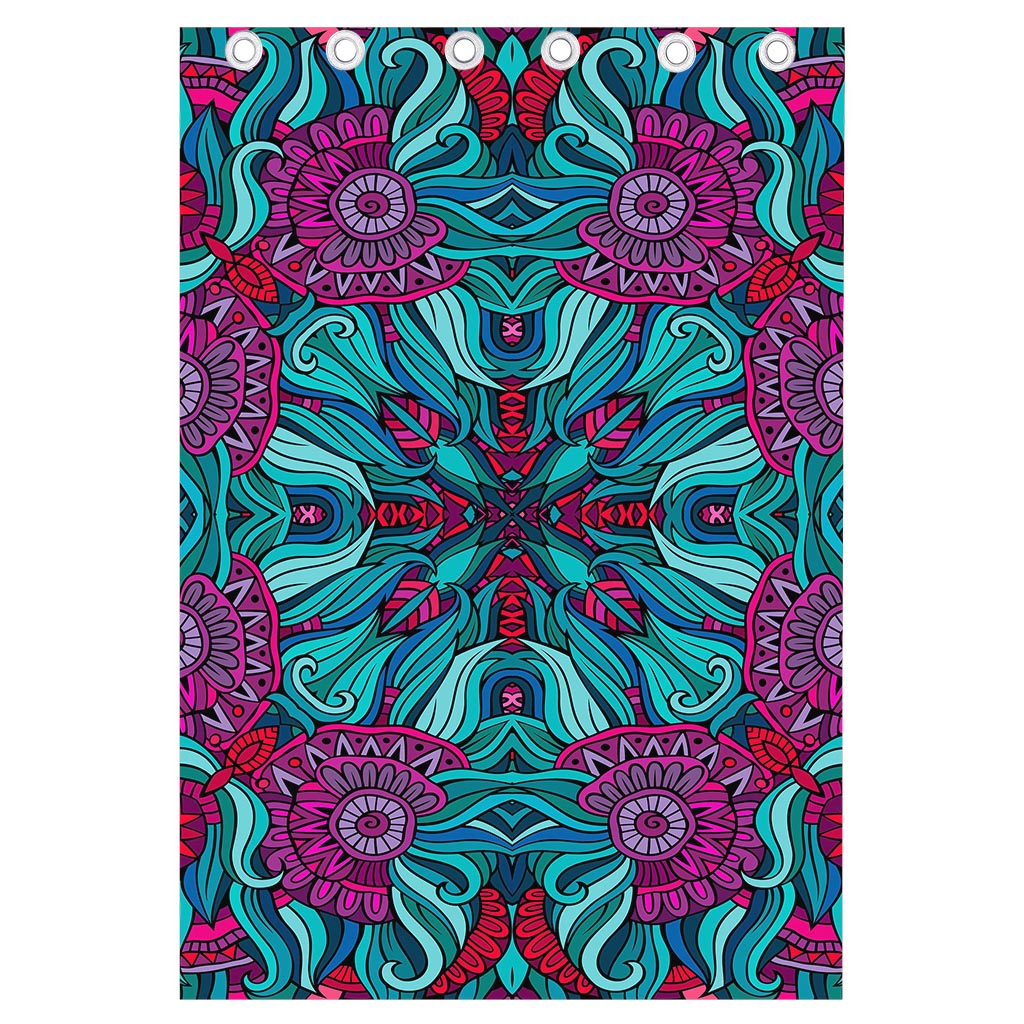 Ethnic Teal Bohemian Pattern Print Curtain