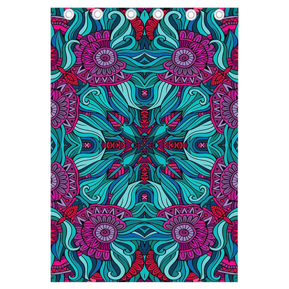 Ethnic Teal Bohemian Pattern Print Curtain