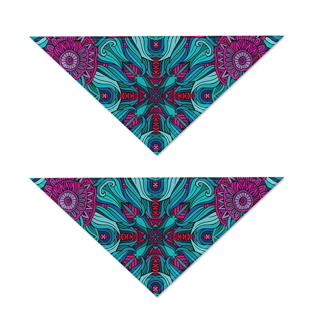 Ethnic Teal Bohemian Pattern Print Dog Bandana